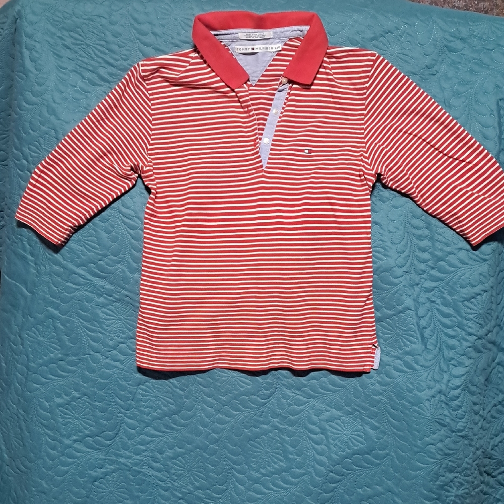 ❤️ Classic Coastline Striped Polo Top | Tommy Hilfiger (Large)